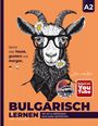 A2, Sprich über heute, gestern und morgen. Bulgarisch lernen, inkl. Lösungen. Illustration einer Ziege mit Brille und Blumen.