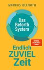 „Das Beforth System“, gelbes Cover, türkise und rote Elemente, Text: „Endlich ZUVIEL Zeit“.