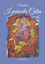 "I pericula Catae" in eleganter Schrift auf einem blauen Hintergrund. Abstrakte Kunst mit kräftigen Farben im Zentrum.