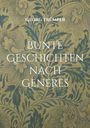 „GEORG TRÜMPER, BUNTE GESCHICHTEN NACH GENRES“ vor blauem Pflanzenmuster auf beigem Hintergrund.
