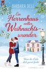 "Ein Herrenhaus voller Weihnachtswunder" zeigt ein küssendes Paar im Schnee vor einem beleuchteten Herrenhaus und Mistelzweigen.