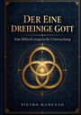 „Der Eine Dreieinige Gott“, goldene Kreise und geometrische Muster auf dunkelblauem Hintergrund.