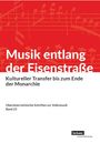 "Musik entlang der Eisenstraße. Kultureller Transfer bis zum Ende der Monarchie." Rote Noten auf weißem Hintergrund. Logo: Leykam.