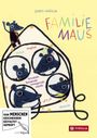 Text: "Familie Maus", "RENATE HABINGER", verschiedene Sprachen. Illustration von Mäusen in einem Haus. Tyrolia-Logo.