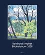 "Reinhold Stecher Bildkalender 2028" und "Tyrolia". Eine Illustration zeigt Bäume vor einem Bergpanorama im Frühling.