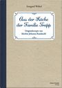 „Aus der Küche der Familie Trapp“. Beige Oberfläche, dunkelblauer Streifen links.
