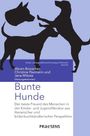 "Bunte Hunde" von Maren Bonacker, Christine Paxmann und Jana Mikota. Silhouetten von spielenden Hunden auf farbigem Hintergrund.