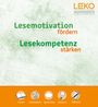 "Lesemotivation fördern, Lesekompetenz stärken." Oben rechts ein Logo, unten Symbole mit den Wörtern Lesen, Verstehen usw.