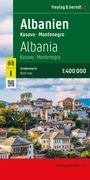 Albanien, Kosovo, Montenegro. Straßenkarte 1:400 000. Oben "freytag & berndt". Bild: Malerische Häuser auf einem Hügel.