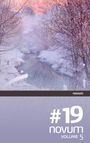 "#19 novum VOLUME 5" vor winterlicher Flusslandschaft mit schneebedeckten Bäumen und pastellfarbenem Himmel.