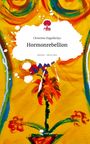 „Hormonebellion“ von Christine Hagelkrüys. Bunte Illustration mit Blumen auf gelbem Hintergrund, Logo mit Baum.