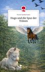 Titel: "Hugo und die Spur der Tränen". Illustration eines weinenden Einhorns auf einem Waldweg, ein fliegendes Pferd mit Flügeln.