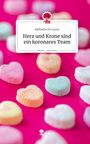 Text: "Raffaella De Lauso: Herz und Krone sind ein koronares Team". pastellfarbene Herzbonbons auf rosa Hintergrund.