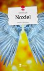 „Noxiel“ von Gabriele Leeb, „story.one – Life is a story“. Blaue Engelsflügel vor gelbem Hintergrund.