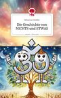 "Die Geschichte von NICHTS und ETWAS" von Sebastian Kießler. Zwei fröhliche Figuren in Om-Form vor kosmischem Hintergrund.