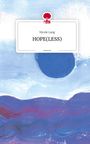 Text: "Nicole Lang HOPE(LESS) story.one". Illustration mit einem blauen Hintergrund und einer zentralen Form.