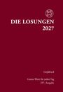 Text: "DIE LOSUNGEN 2027, Großdruck, Gottes Wort für jeden Tag, 297. Ausgabe." Oben ist ein rundes Logo mit Lamm und Kreuz.