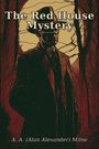 "The Red House Mystery" und "A. A. (Alan Alexander) Milne". Illustration eines Mannes in Anzug und Hut vor Waldhintergrund.