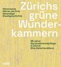 "Zürichs grüne Wunderkammern" auf strukturiertem gelbem Hintergrund; Text über historische Gärten und Gartendenkmalpflege.