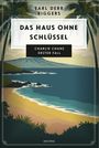 "Das Haus ohne Schlüssel", "Charlie Chans erster Fall". Illustration: Palmen, Küste, Meer, Berg im Hintergrund.