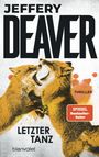 Text: "Jeffery Deaver, Letzter Tanz, Thriller, Spiegel Bestseller-Autor." Zwei Füchse kämpfen. Farbakzente mit Orange.