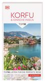 Logo: DK. Text: KORFU & IONISCHE INSELN, Top 10, LISTEN FÜR DIE PERFEKTE REISE, Mit Extrakarte. Küstenlandschaft mit Häusern.