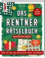 „Das Rentner Rätselbuch Adventskalender“, „Mit großer Schrift“, „Spiegel Bestseller-Autor“. Weihnachtsmotive im Hintergrund.