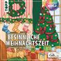 "Besinnliche Weihnachtszeit: Ausmalen und Entspannen". 

Illustration: Weihnachtsbaum, Socken, Kamin, schlafender Hund.