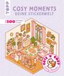 "Cosy Moments - Deine Stickerwelt. Über 500 ablösbare Sticker." Illustration eines gemütlich eingerichteten Zimmers.