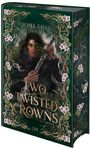 Buchtitel: "Two Twisted Crowns". Autor: Rachel Gillig. Das Cover zeigt eine Person mit einem Dolch, umgeben von Ranken und Blüten.
