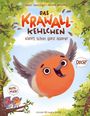 Text: „Das Krawallkehlchen kann's schon ganz alleine!“ Darunter eine Illustration von fröhlichen, farbenfrohen Vögeln auf Ästen.