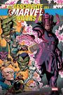 "Die Geschichte des Marvel Universums" in großen Buchstaben. Mehrere Superhelden umgeben von weltraumartiger Kulisse.