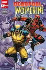 "DEADPOOL WOLVERINE" in großen Buchstaben. Wolverine und Deadpool sind in actionreichen Posen zu sehen.