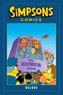„Simpsons Comics“, „die HOMER show“, „SUPER-GAU ALARM!“, „STADT EVAKUIEREN“. Zuschauer schauen auf eine große Leinwand.
