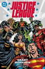 "JUSTICE LEAGUE" steht in großen roten Buchstaben. Darunter versammeln sich bekannte Superhelden in einem dynamischen Comic-Stil.