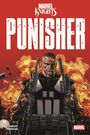 "MARVEL KNIGHTS PUNISHER" in großer Schrift. Ein muskulöser Mann mit Waffen, Explosionen im Hintergrund. Comic-Stil.