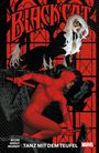 "BLACK CAT" oben, "TANZ MIT DEM TEUFEL" unten. Illustration zeigt eine Figur in Rot und eine Frau mit weißem Haar.