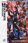 "ULTIMATE ENDGAME" und "DAS LETZTE GEFECHT" sind die Haupttexte. Eine dynamische, farbenfrohe Illustration von Superhelden.
