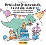„Herzlichen Glückwunsch, es ist Autismus! 2“. Ein Dinosaurier, Fuchs und Person feiern mit Kuchen und Ballons.