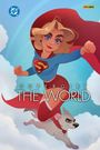 Text: "SUPERGIRL THE WORLD". Animation mit fliegender Superheldin im roten Umhang und fliegendem Hund im Himmel.