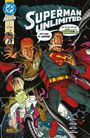 Text: „Superman Unlimited“, „Zieh Leine, du Lappen!“, „Das ist ein Job für Guy Gardner“. Comic-Stil, zwei Superhelden im All.