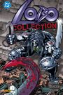 "LOBO COLLECTION" in violetter und roter Schrift, darunter eine aggressive Figur mit Kette und Dolch, umgeben von Trümmern.