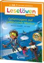 "Geheimagent auf gefährlicher Mission", Leselöwen 3. Klasse, Junge mit Jetpack fliegt mit Mädchen, Stadt im Hintergrund.