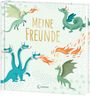 "Meine Freunde". Eine bunte Illustration zeigt freundliche Drachen, die Feuer spucken. Ein Logo von Loewe ist sichtbar.