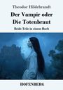 "Theodor Hildebrandt. Der Vampir oder Die Totenbraut. Eine Frau im Profil vor einem Schloss, umgeben von Blitzen."