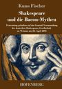 „Kuno Fischer: Shakespeare und die Bacon-Mythen.“ Illustration mit Shakespeare-Porträt und Theatermaske.