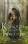 "Kingdom of the Forgotten. Roman. Charissa Weaks. Ein Paar steht romantisch im Wald, umgeben von hohen Bäumen und Farnen."