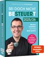 „Sei doch nicht besteuert 2025/26“, Fabian Walter hält eine Tasse, der Hintergrund ist türkis, EMF-Logo.