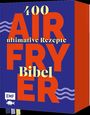 Text: "400 ultimative Rezepte AIR FRYER Bibel". Blaues Cover mit großen roten Buchstaben. Unten links ein kleines Logo.