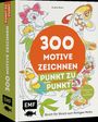 Buchtitel: "300 Motive zeichnen Punkt zu Punkt". Buntes Cover mit Blumen und Koi-Fisch. "EMF"-Logo unten.